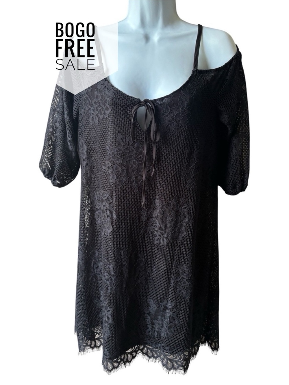 As U Wish Black Lace Cold-Shoulder Mini Dress